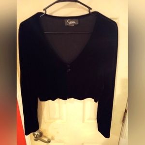 Black Velvet Cropped Long Sleeve VNeck Top by Status Collection ( Size: M)